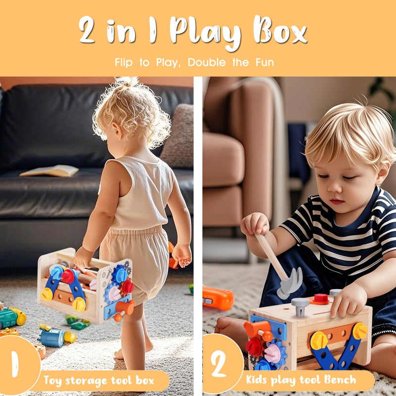 REXBETI REXBETI Kids Tool Set  43Pcs Wooden Toddler Tool Bench with Electric Drill  Apron and A Pack Stickers(50pcs)  Montessori Construction Toddler Tool Set  - Image 3