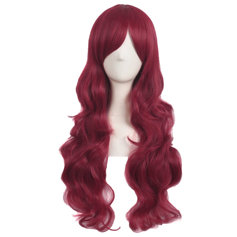 MapofBeauty MapofBeauty 28 Inch70cm Charming Women Side Bangs Long Curly Full Hair Synthetic Wig Red 