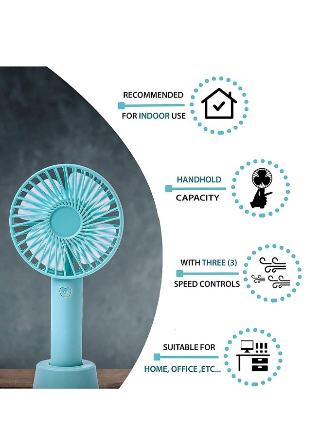 Mini Portable USB Hand Fan Built In Rechargeable Battery Small Lightweight 3 Speeds USB Rechargeable for Indoor and Outdoor Suitable for Kids Women Makeup Artist Home Office Blue - Image 2