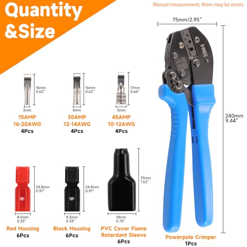HKS Ratchet Powerpole Crimping Tool 31Pcs Kit with 15A 30A 45A Power Connectors and Caps Crimper with Buildin Orientation Block - Image 3