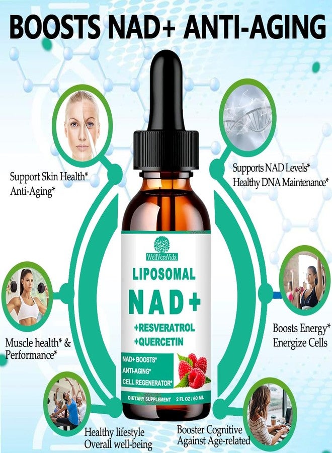WellVeraVida NAD Supplements for Women & Men, Liposomal NAD Nicotinamide Riboside Resveratrol 900mg, TMG, Quercetin, Vitamin B3, Organic Liquid NAD Resveratrol Supplement for Longevity, Energy, Anti-Aging, Focus - Image 2
