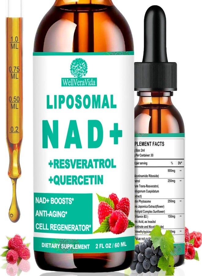 WellVeraVida NAD Supplements for Women & Men, Liposomal NAD Nicotinamide Riboside Resveratrol 900mg, TMG, Quercetin, Vitamin B3, Organic Liquid NAD Resveratrol Supplement for Longevity, Energy, Anti-Aging, Focus - Image 1