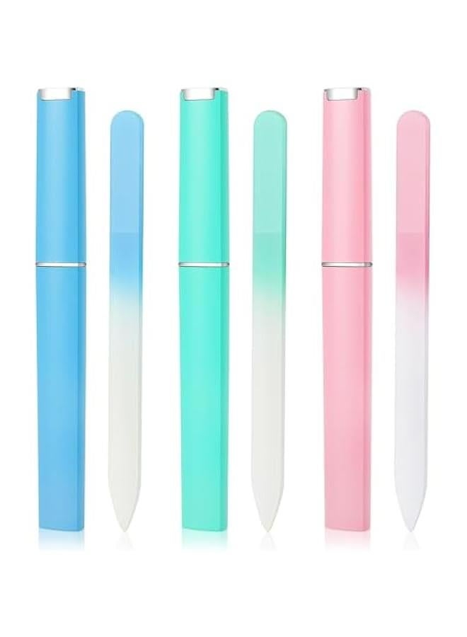 بوكس ملفات أظافر زجاجية - 3 حبات لأظافر طبيعية، مزدوجة الجانب ملفات محترفة ببلورات للنساء - Image 1