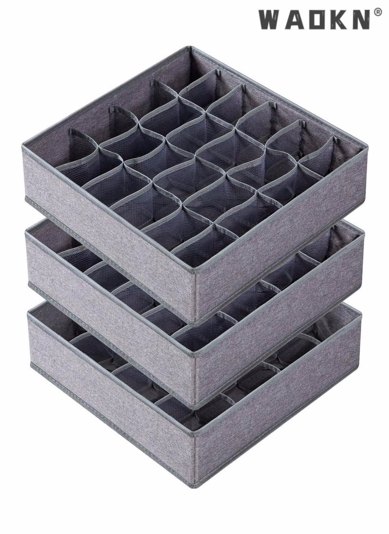 WAOKN 3 Pack Sock Underwear Organizer Dividers, 64 Cell Drawer Organizers Fabric Foldable Cabinet Closet Organizers and Storage Boxes for Storing Socks, Underwear, Ties (16+24+24 Cell, Gray)  - Image 1