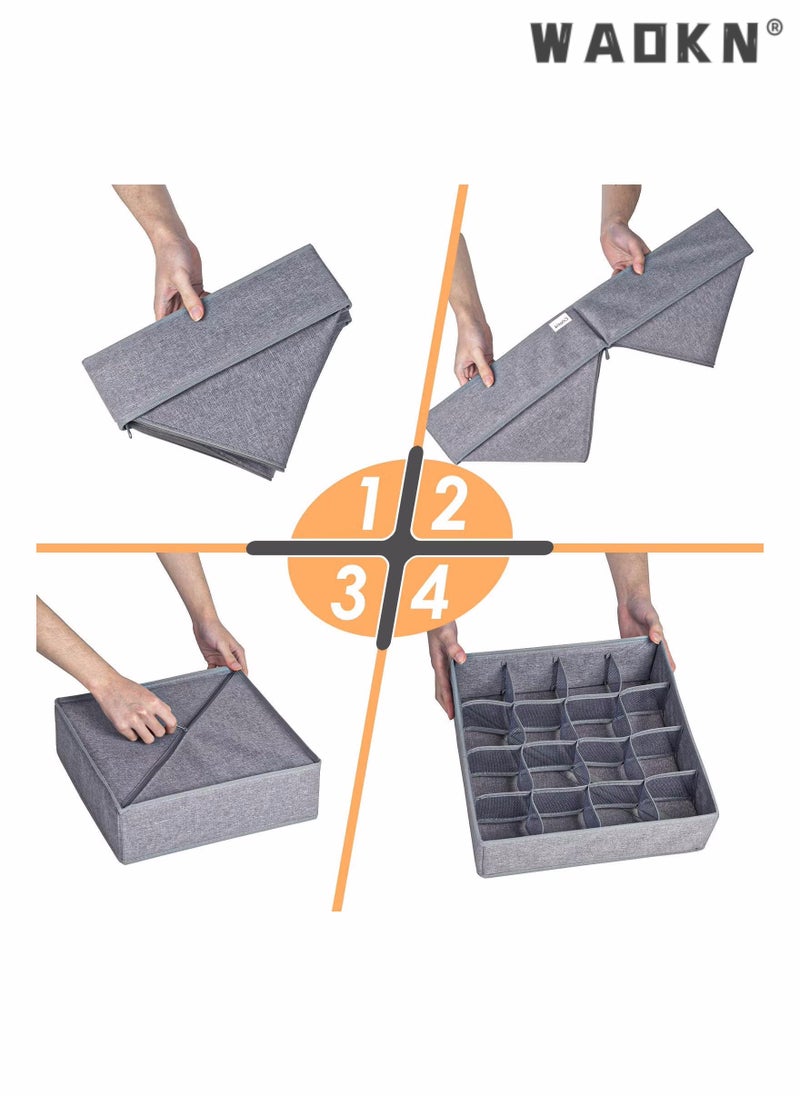 WAOKN 3 Pack Sock Underwear Organizer Dividers, 64 Cell Drawer Organizers Fabric Foldable Cabinet Closet Organizers and Storage Boxes for Storing Socks, Underwear, Ties (16+24+24 Cell, Gray)  - Image 5