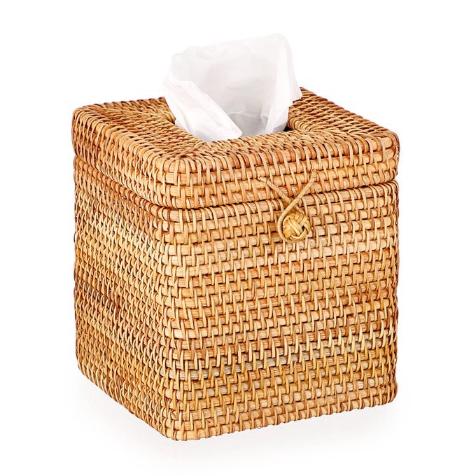 TISSUE BOX COVER SQUARE TISSUE BOX RATTAN TISSUE BOX HOLDER WITH HINGED TOP LID WICKER TISSUE HOLDER FOR BATHROOM TOILET LIVING ROOM KITCHEN OFFICE TABLE DESK YELLOW