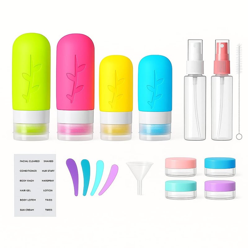 Tocelffe TSA Approved Travel Bottles Set â€“ 18 Piece Leak-Proof Silicone Toiletry Kit with Clear Bag, Refillable Bottles, Jars, Spray Bottle & Accessories for Shampoo, Lotion and Body Wash - Image 2
