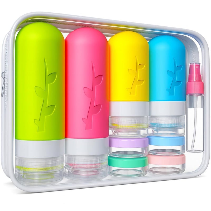Tocelffe TSA Approved Travel Bottles Set â€“ 18 Piece Leak-Proof Silicone Toiletry Kit with Clear Bag, Refillable Bottles, Jars, Spray Bottle & Accessories for Shampoo, Lotion and Body Wash - Image 1