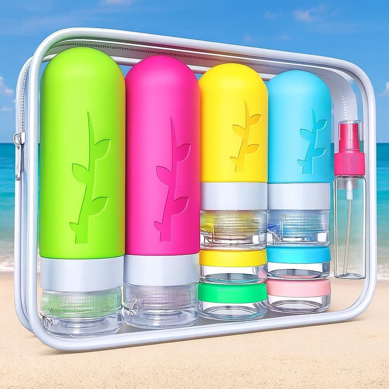 Tocelffe TSA Approved Travel Bottles Set â€“ 18 Piece Leak-Proof Silicone Toiletry Kit with Clear Bag, Refillable Bottles, Jars, Spray Bottle & Accessories for Shampoo, Lotion and Body Wash - Image 3