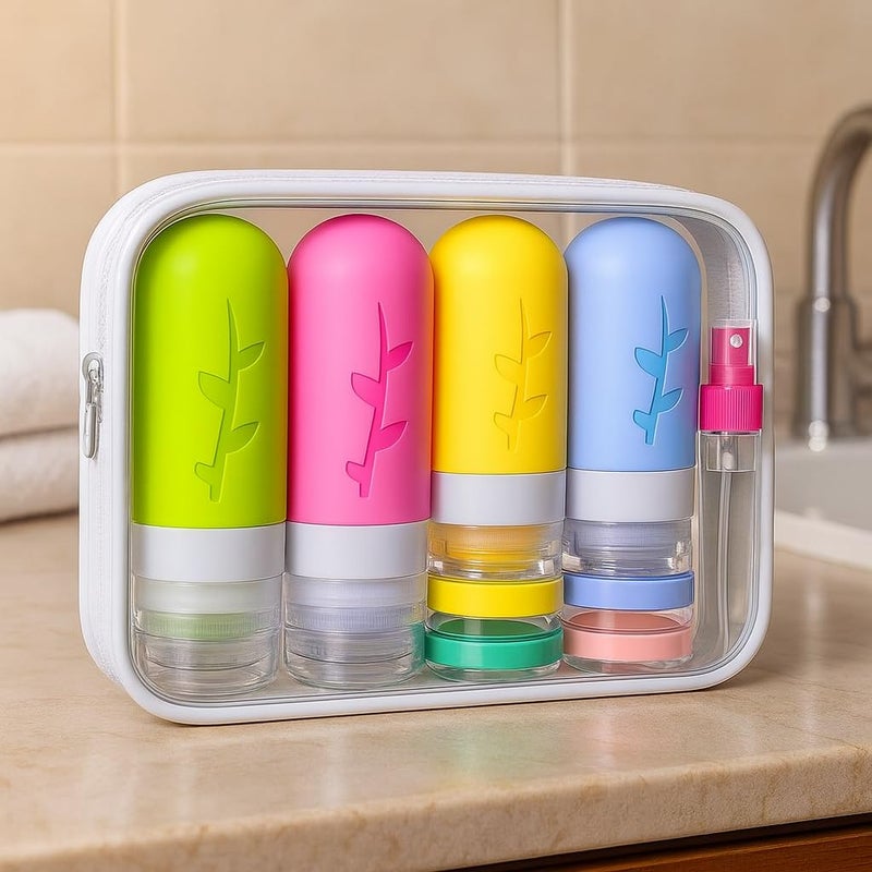 Tocelffe TSA Approved Travel Bottles Set â€“ 18 Piece Leak-Proof Silicone Toiletry Kit with Clear Bag, Refillable Bottles, Jars, Spray Bottle & Accessories for Shampoo, Lotion and Body Wash - Image 5