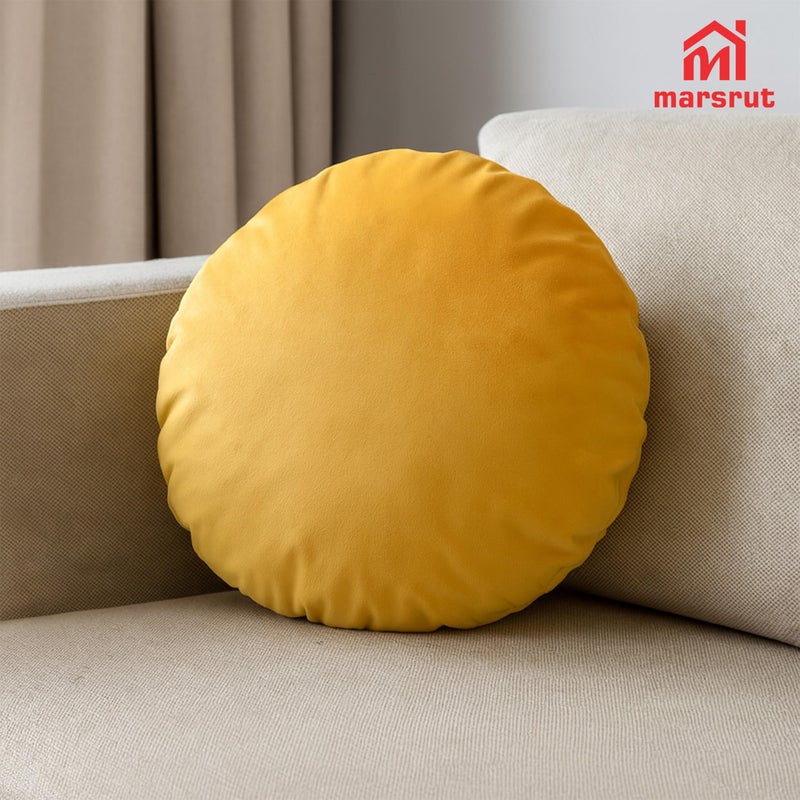 Marsrut Circle Pillow Cover, Solid Color Round Throw Pillow Covers, 18 Inches Velvet Pillow Sham, Soft Warm Decorative Cushion Case for Bed, Sofa, Floor, Home Decoration (Yellow) - Image 5