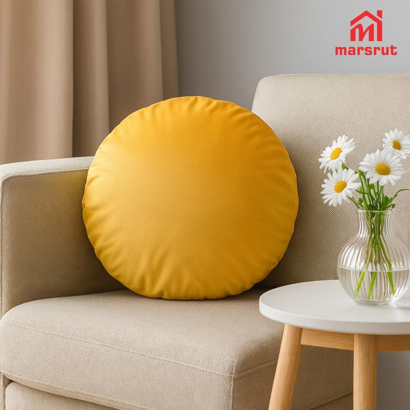 Marsrut Circle Pillow Cover, Solid Color Round Throw Pillow Covers, 18 Inches Velvet Pillow Sham, Soft Warm Decorative Cushion Case for Bed, Sofa, Floor, Home Decoration (Yellow) - Image 4