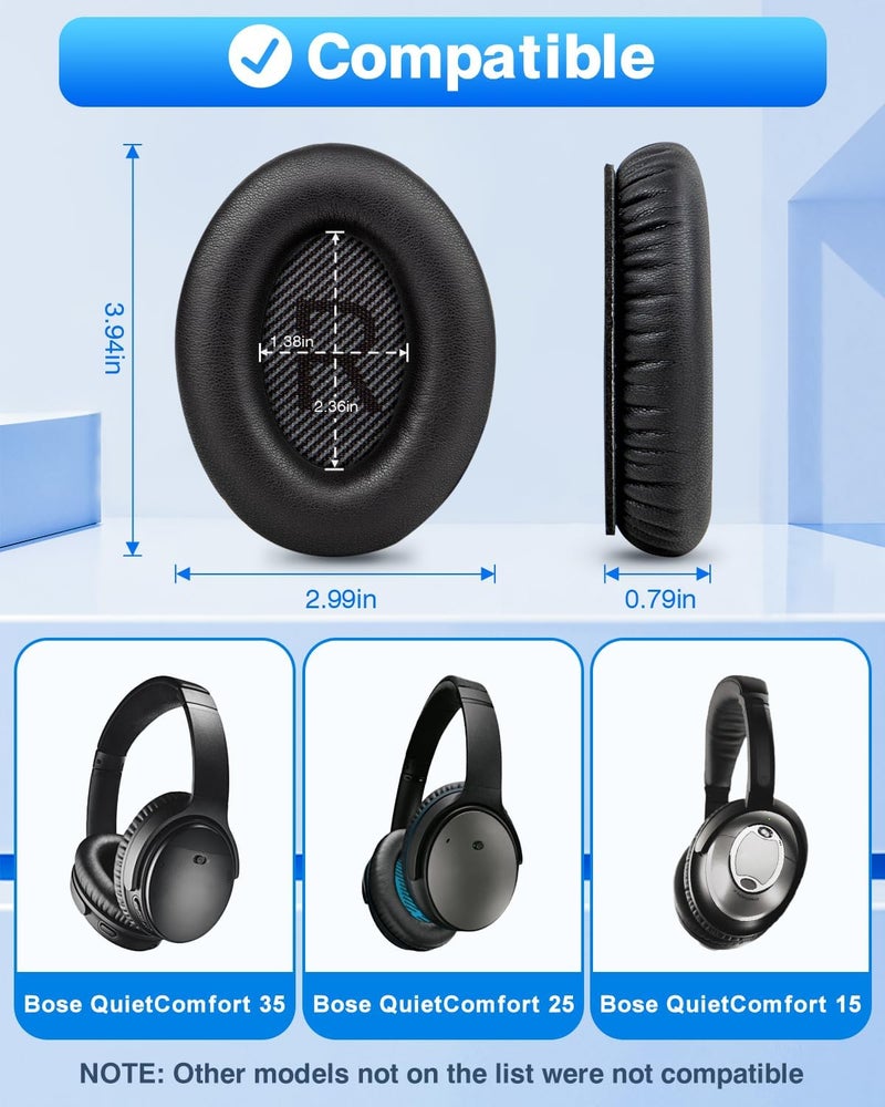 Link Dream Bose Quiet Comfort 35 Replacemen Ear Cushions Kit by Link Dream Soft Protein Leather Replacement Ear Pad for Bose QC 35/25 / 15 QC2 / Ae2 / Ae2i / Ae2W / Sound Link/Sound True (Black) - Image 2