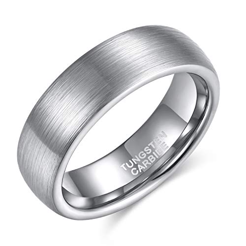 TRUMIUM 8mm Tungsten Caribde Ring for Men Dome Style Brushed Silver Engagement Ring Comfort Fit Size 6 - Image 2