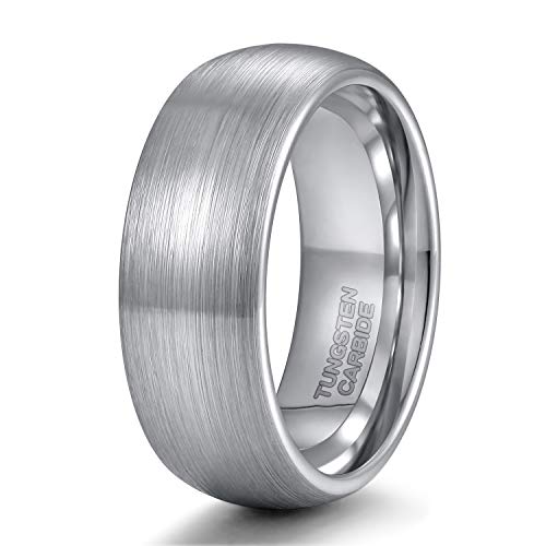 TRUMIUM 8mm Tungsten Caribde Ring for Men Dome Style Brushed Silver Engagement Ring Comfort Fit Size 6 - Image 1
