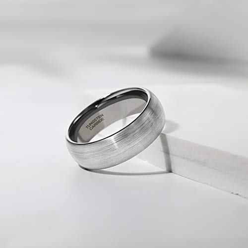 TRUMIUM 8mm Tungsten Caribde Ring for Men Dome Style Brushed Silver Engagement Ring Comfort Fit Size 6 - Image 3