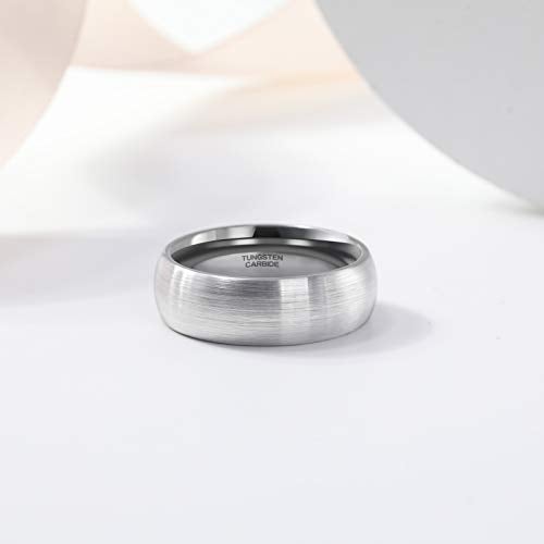 TRUMIUM 8mm Tungsten Caribde Ring for Men Dome Style Brushed Silver Engagement Ring Comfort Fit Size 6 - Image 4