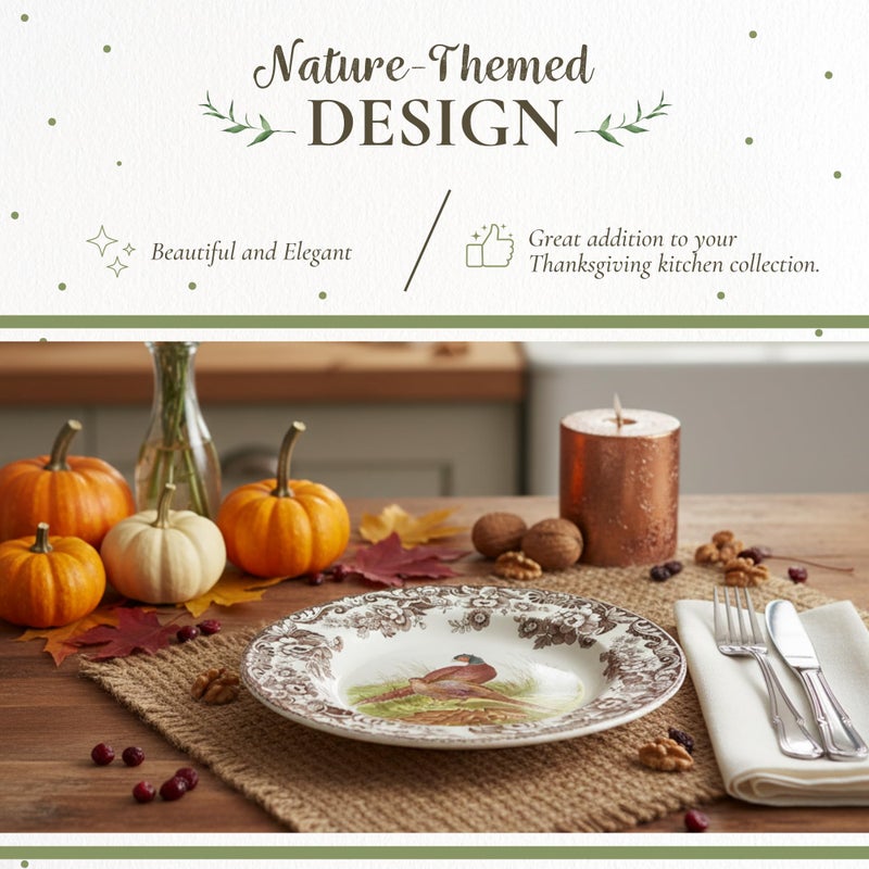 Spode Woodland Pheasant Dinner Plate - 10.5" British Game Bird Design with Traditional Floral Border, Fine Earthenware Tableware - Dishwasher, Microwave & Warm Oven Safe - Made in England - Image 3