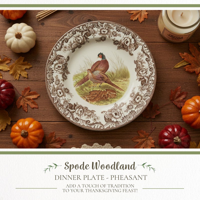 Spode Woodland Pheasant Dinner Plate - 10.5" British Game Bird Design with Traditional Floral Border, Fine Earthenware Tableware - Dishwasher, Microwave & Warm Oven Safe - Made in England - Image 2