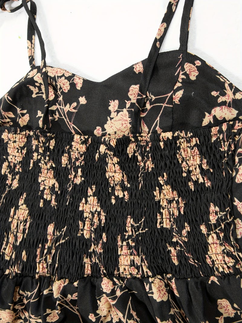 Fashionable Women'S Floral A-Line Dress with a Split Hem, Thin Shoulder Straps, And a Bow Tie Detail - Image 3