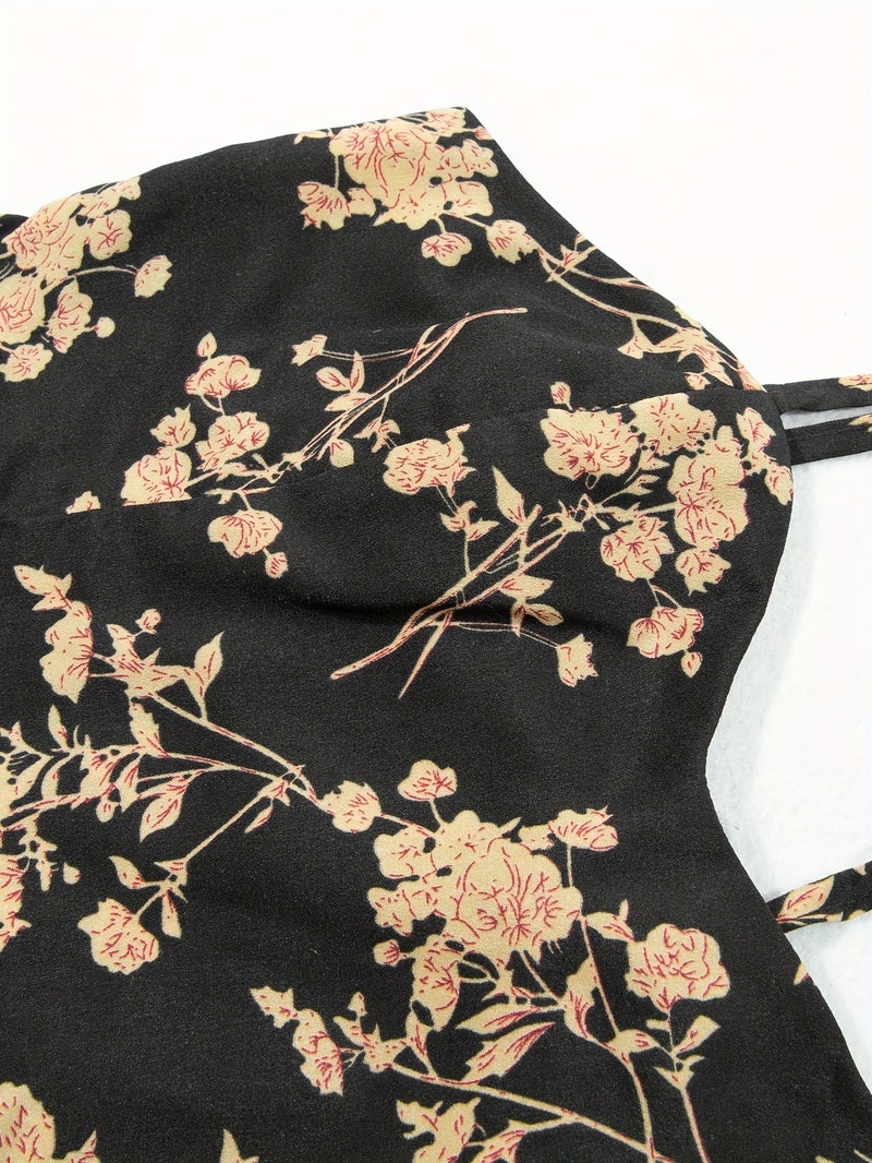 Fashionable Women'S Floral A-Line Dress with a Split Hem, Thin Shoulder Straps, And a Bow Tie Detail - Image 5