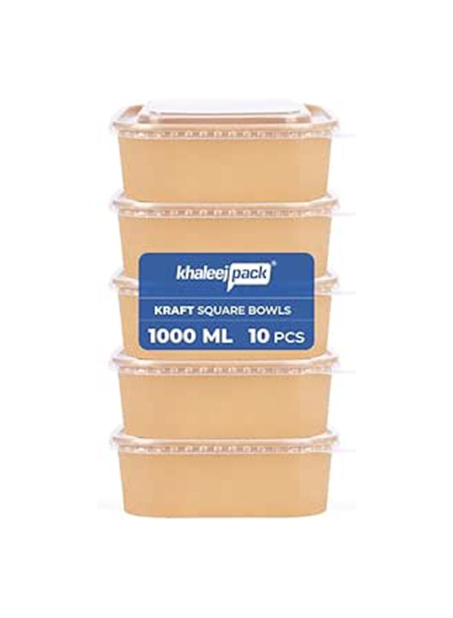 Khaleej Pack Kraft Salad Bowl with Lid [1000ml - 34oz, Pack of 10], Disposable Bowls with Lids,100% Eco-friendly, Biodegradable, Microwave Safe, Heavy Duty, Takeaway Container for Party, Dessert - Image 2