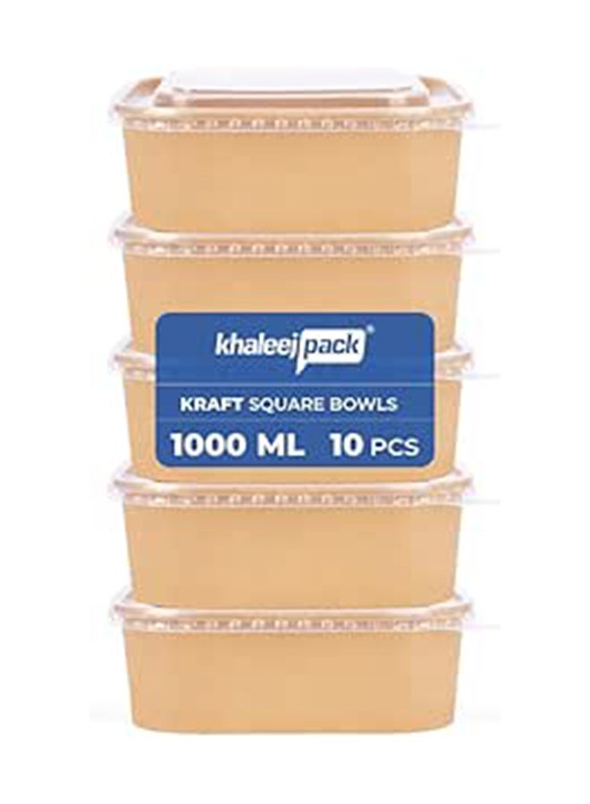 Khaleej Pack Kraft Salad Bowl with Lid [1000ml - 34oz, Pack of 10], Disposable Bowls with Lids,100% Eco-friendly, Biodegradable, Microwave Safe, Heavy Duty, Takeaway Container for Party, Dessert - Image 1