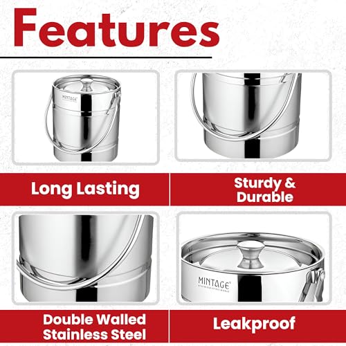 Mintage Milk Barni 5 Liters Stainless Steel Container | Storage Barni | Dolu Jar Ghee Dolchi | Strong Safe Durable Multipurpose Kitchenware Daily Use Platinum Plain - Image 4