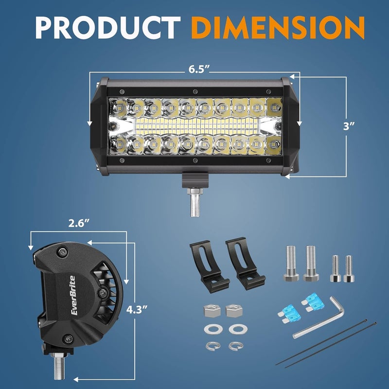 EverBrite 2PCS 7 Inch 150W LED Light Bar - Spot Flood Off Road Fog Driving Work Light with Wiring Harness Kit - Image 4