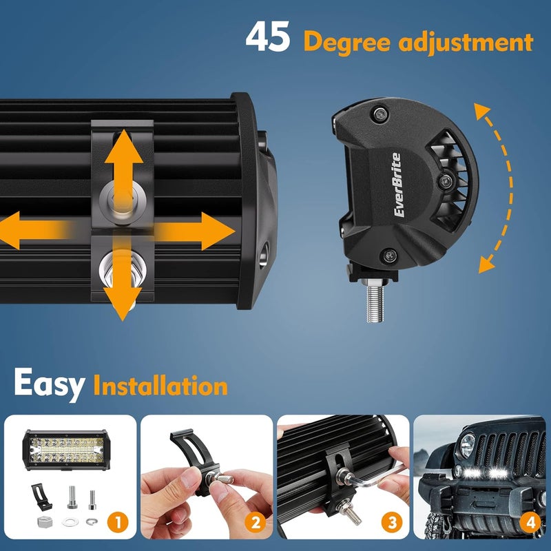 EverBrite 2PCS 7 Inch 150W LED Light Bar - Spot Flood Off Road Fog Driving Work Light with Wiring Harness Kit - Image 5