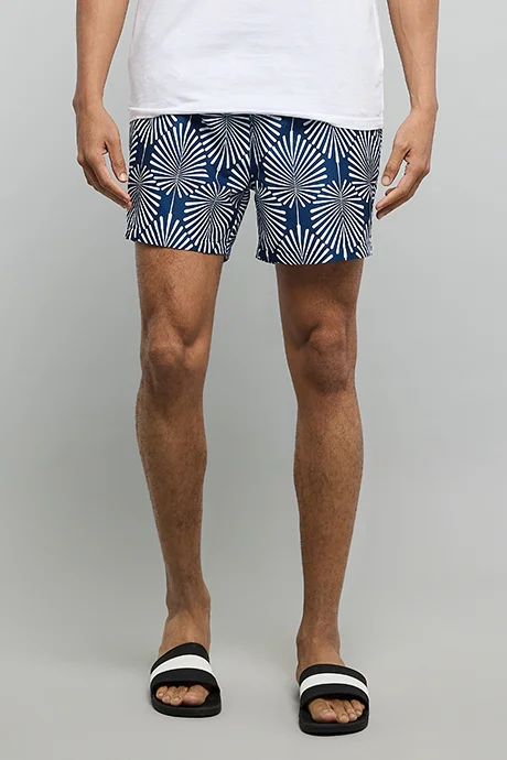 R&B Patterned Swim Shorts with Drawstring Waist