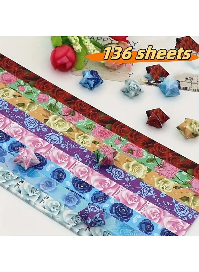 Valentines Day Origami Lucky Stars Paper Notes Cherry Blossoms Flowers 136 Sheets - Image 1