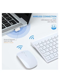 SYOSI Wireless Keyboard and Mouse Ultra Slim Combo, 2.4G Silent Compact USB Mouse and Scissor Switch Keyboard Set with Cover, 2 AA and 2 AAA Batteries, for PC/Laptop/Windows/Mac - White  - Image 3