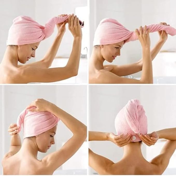 Generic MFH Hair Wrapper Dryer Soft Microfiber Turban Head Towel Cap for Women and 26 Hole Makeup Brush Drying Rack Organizer Cosmetic Brush Stand Shelf Makeup Brush Pack of 2 Combo Random Colour  - Image 3