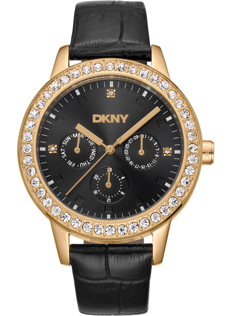 DKNY بارسونز مالتي غليتز Dk1L055L0025 - ساعة جلدية نسائية كوارتز متعددة الوظائف - Image 1