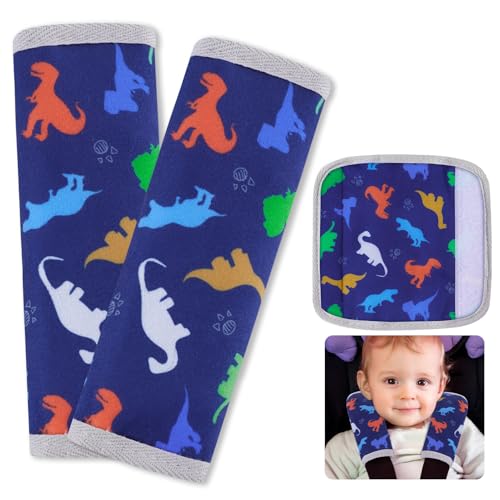FIODAY Seat Belt Cover Pad for Baby, Soft Seatbelt Cushion Covers for Kids 2Pcs Car Seat Strap Shoulder Pads for All Car Seats, Stroller, High Chair,Blue Dinosaur - Image 1