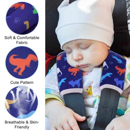 FIODAY Seat Belt Cover Pad for Baby, Soft Seatbelt Cushion Covers for Kids 2Pcs Car Seat Strap Shoulder Pads for All Car Seats, Stroller, High Chair,Blue Dinosaur - Image 4