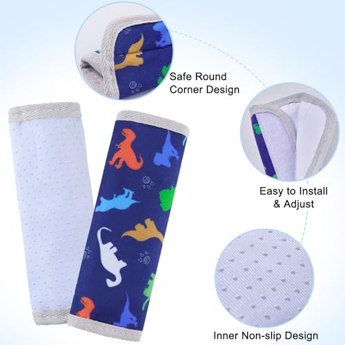 FIODAY Seat Belt Cover Pad for Baby, Soft Seatbelt Cushion Covers for Kids 2Pcs Car Seat Strap Shoulder Pads for All Car Seats, Stroller, High Chair,Blue Dinosaur - Image 5