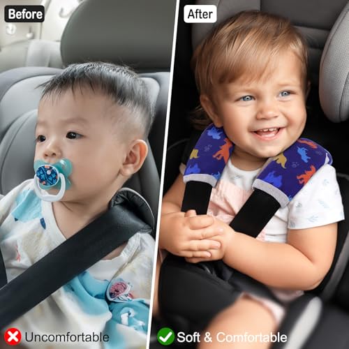 FIODAY Seat Belt Cover Pad for Baby, Soft Seatbelt Cushion Covers for Kids 2Pcs Car Seat Strap Shoulder Pads for All Car Seats, Stroller, High Chair,Blue Dinosaur - Image 2