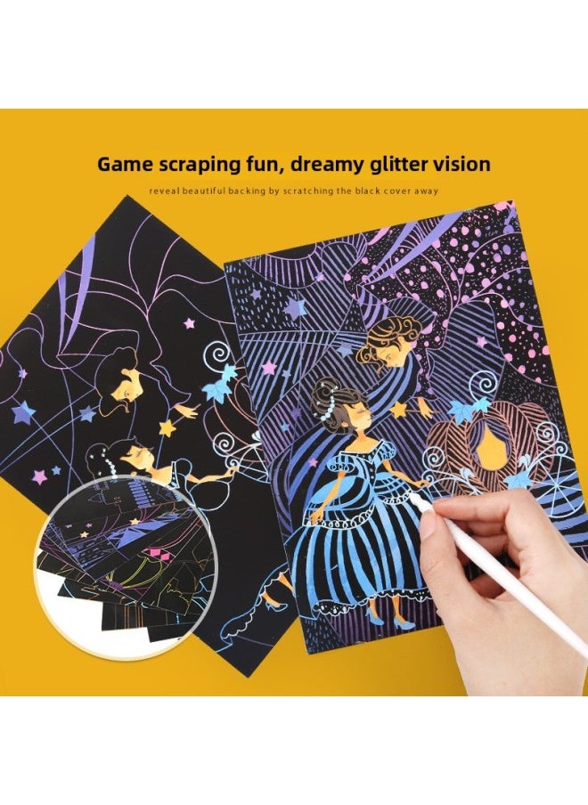 null - Colorful Children's Scratch Paper DIY Graffiti Coloring Fairy Tale Toy Educational Tool For Hand Eye Coordination And Intelligence Development-Color:Sparkling Scratch Notes-Starlight Girl JM81773 - Image 1