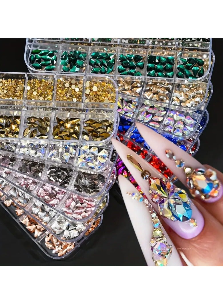 Rozino Vibrant 3D Crystal AB Nail Art Rhinestones - 12-Grid Mixed Shapes, Easy Apply & Long-Lasting Gems for DIY & Salon Designs - Image 4