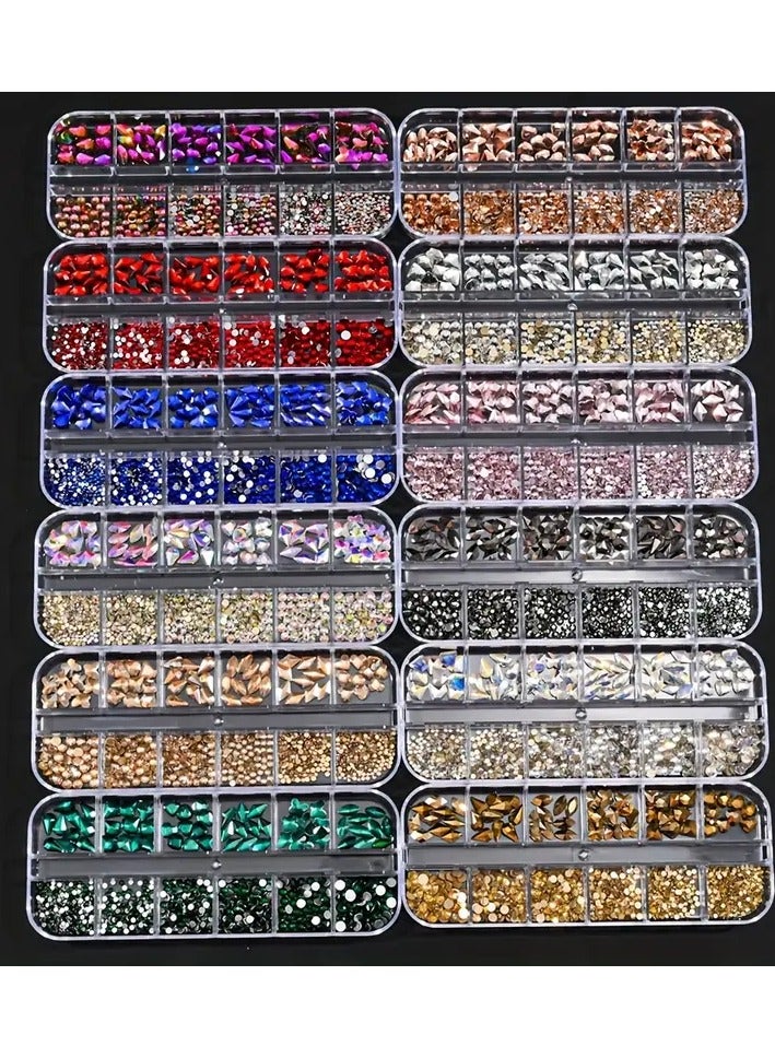 Rozino Vibrant 3D Crystal AB Nail Art Rhinestones - 12-Grid Mixed Shapes, Easy Apply & Long-Lasting Gems for DIY & Salon Designs - Image 3