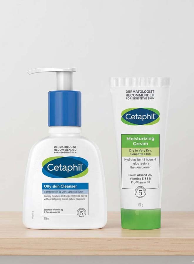 Cetaphil Oily Skin Cleanser, Face And Body Wash For Men And Women, Combination To Oily And Sensitive Skin, Unscented 236ml + Moisturizing Cream Dry To Very Dry, Sensitive Skin 100grams - Image 1