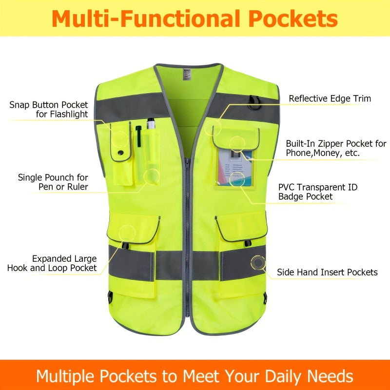 Hi Vis Safety Vest For Men Women 9 Pockets High Visibility Reflective Vest Premium 120G Fabric With Reinforced Sewing Construction Work Vest For Surveyors Drivers And Warehouse Meets Ansi Isea Standards E Black Fabric Size XL - Image 4