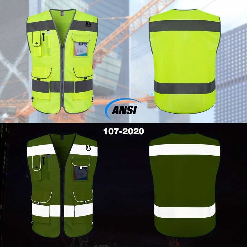 Hi Vis Safety Vest For Men Women 9 Pockets High Visibility Reflective Vest Premium 120G Fabric With Reinforced Sewing Construction Work Vest For Surveyors Drivers And Warehouse Meets Ansi Isea Standards E Black Fabric Size XL - Image 2