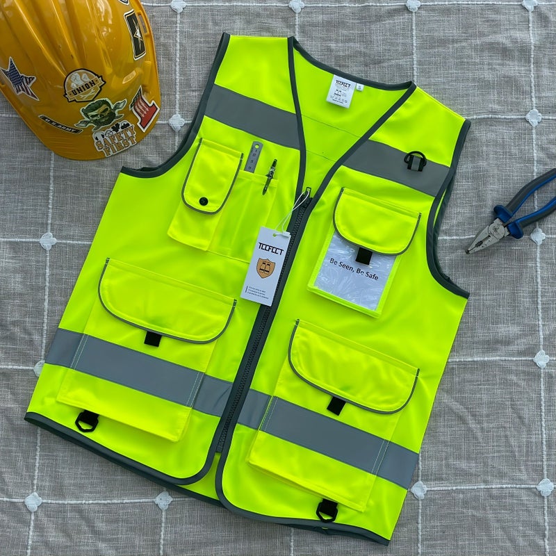 Hi Vis Safety Vest For Men Women 9 Pockets High Visibility Reflective Vest Premium 120G Fabric With Reinforced Sewing Construction Work Vest For Surveyors Drivers And Warehouse Meets Ansi Isea Standards E Black Fabric Size XL - Image 5