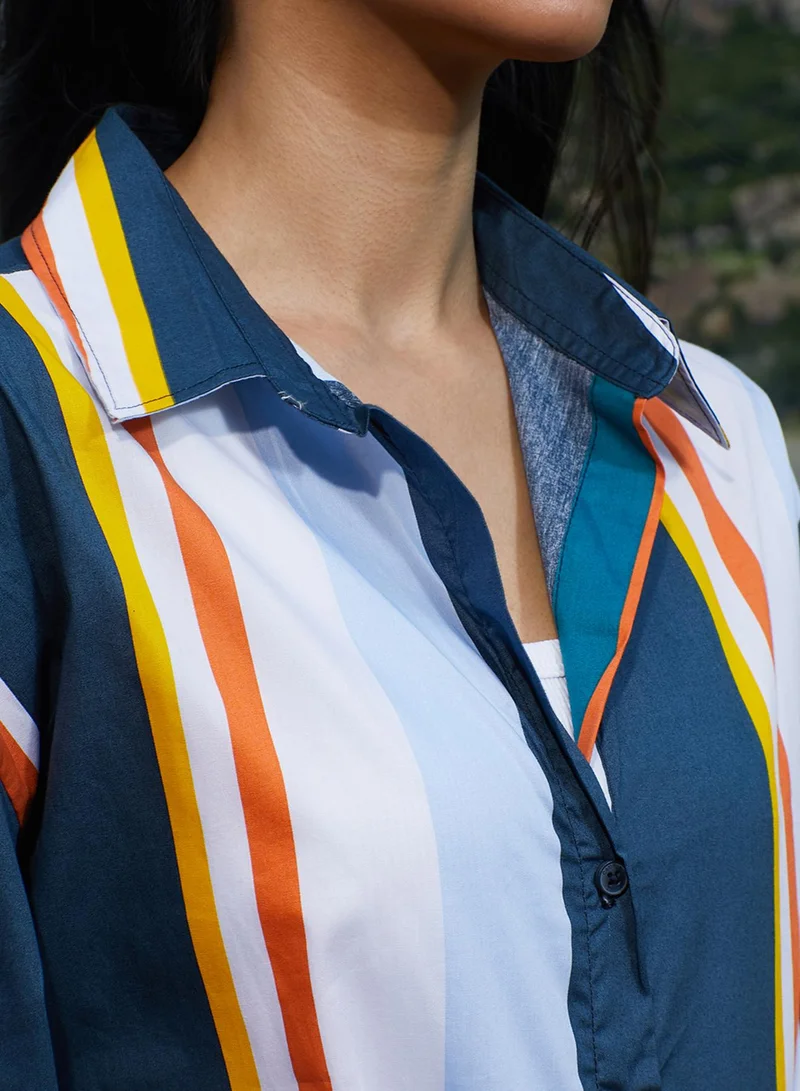 Pinacolada  Women's Navy Blue Barcode Striped Shirt for Women | Best Price UAE