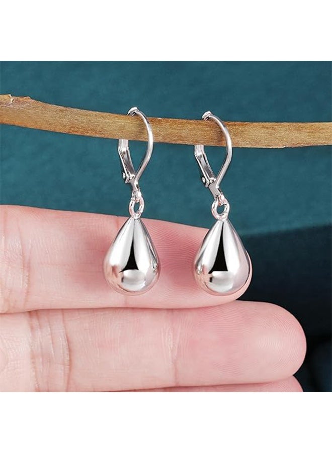 واي جيه أقراط زنبركية فضية على شكل دمعة للنساء والفتيات، أقراط قلادة على شكل قطرة ماء، أقراط فضية للقلائد خالية من مسببات الحساسية، أقراط نسائية - Image 3