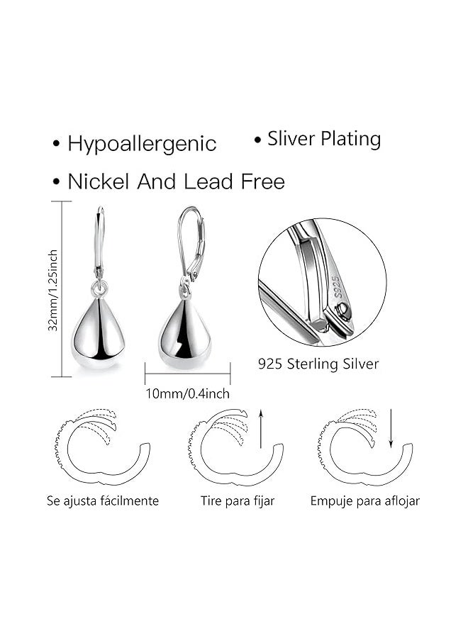 واي جيه أقراط زنبركية فضية على شكل دمعة للنساء والفتيات، أقراط قلادة على شكل قطرة ماء، أقراط فضية للقلائد خالية من مسببات الحساسية، أقراط نسائية - Image 2