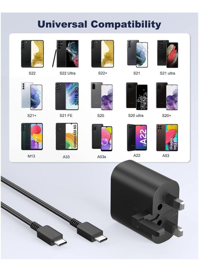 25W Super Fast Charger Type C for Samsung Galaxy S24, S23, S22, S22 Ultra, S22+, S21, S20, A15, A25, A35, A55 5G, A05, A54, A53, A34, A32 TAB,USB C Super Fast Charger Adapter with USB C Charging Cable